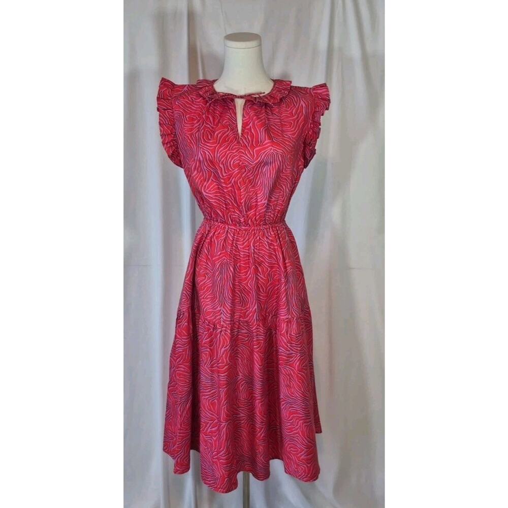Tucker Cotton Red Pink Graphic Print Dress Small